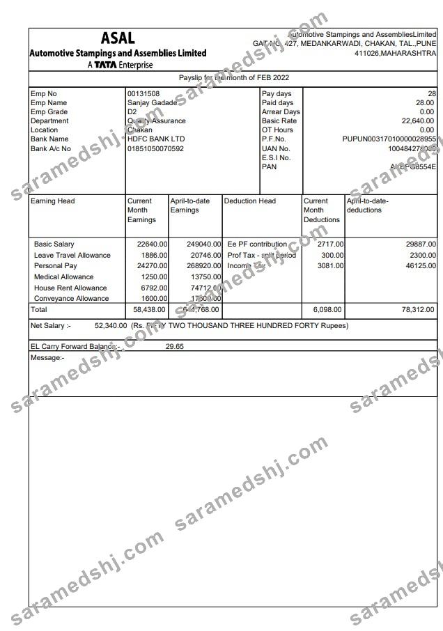 Automotive Stampings and AssembliesLimited pay stub